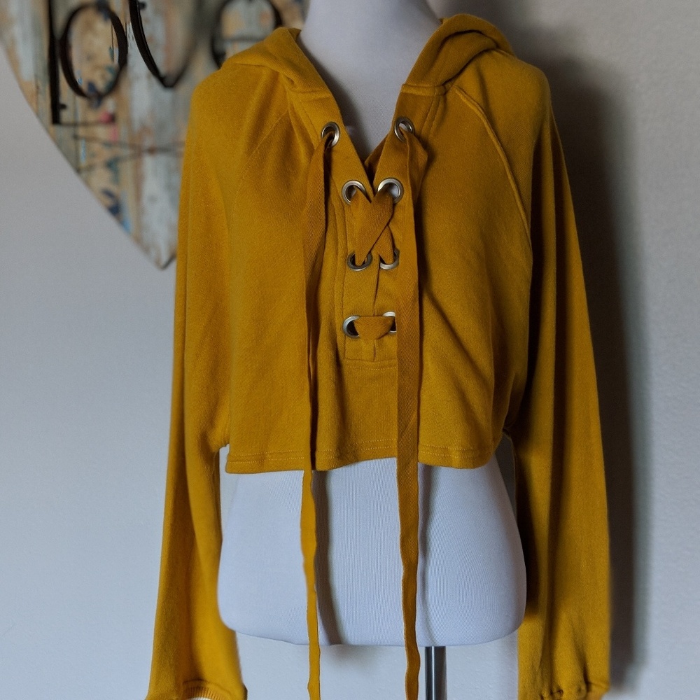 Cropped Long Sleeve Tie Up Hoodie